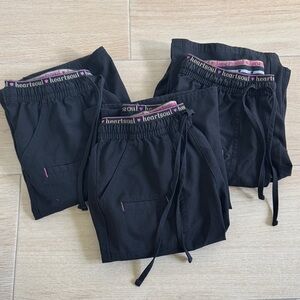 3-pk XXS HeartSoul Black Scrub Pants with Hot Pink Accent